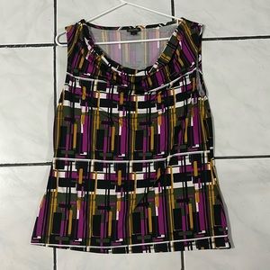 Tahari; Black, Mustard, Purple, and White Blocks Top
